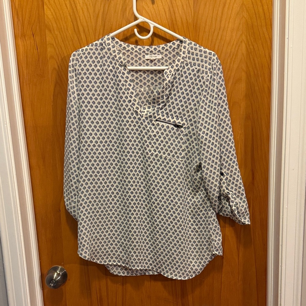 Maurices Geometric Print Blouse - Navy and White